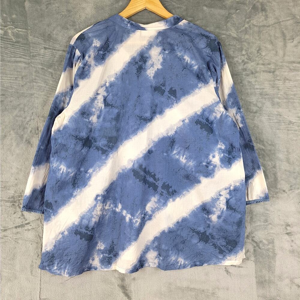 Womens Top 1X Blue Tie Dye Boho‎ Peasant Retro Embroidered Casual Artsy Hippie - Picture 7 of 7
